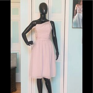Size 12 Short One Shoulder Bridesmaids Rum Pink Dusty Rose Camel Dress NWT